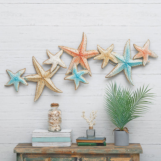Metal Starfish Wall Art Set with Coastal Design, 46.5in Wide
