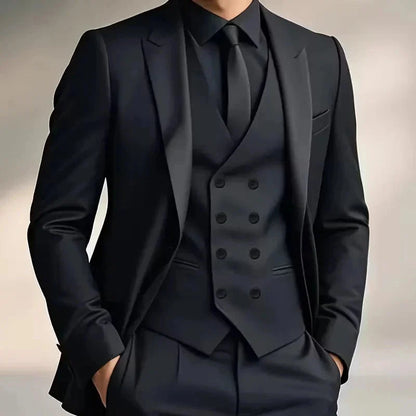 Men's slim fit double-breasted 3-piece suit with waistcoat. Perfect for formal wear & weddings.