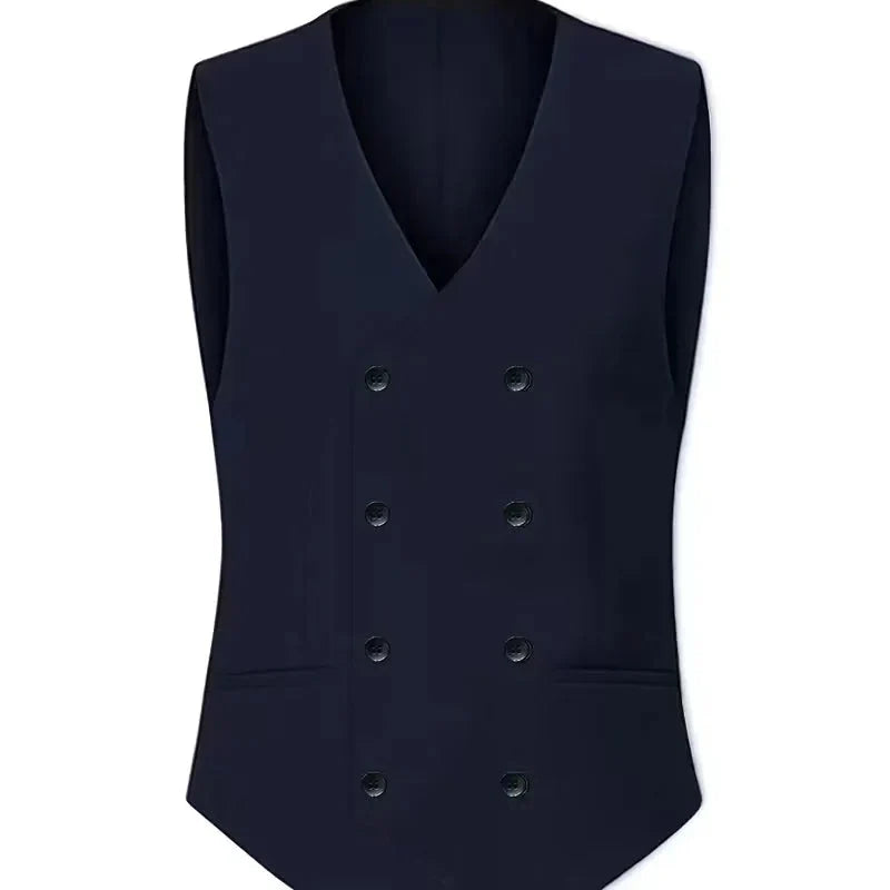 A sharp slim fit double-breasted 3-piece suit for men, highlighted by its smart waistcoat.