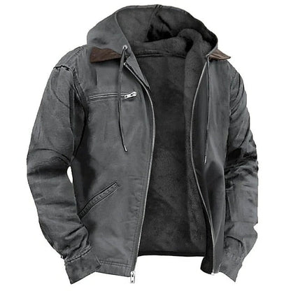 Mens Fleece Lined Hooded Work Jacket with Full Zip for Cold Weather