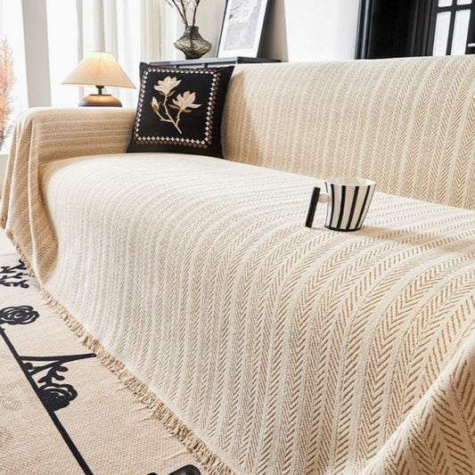Microfiber Chenille Sofa Cover with Herringbone Pattern and Tassel Trim, Pet Friendly