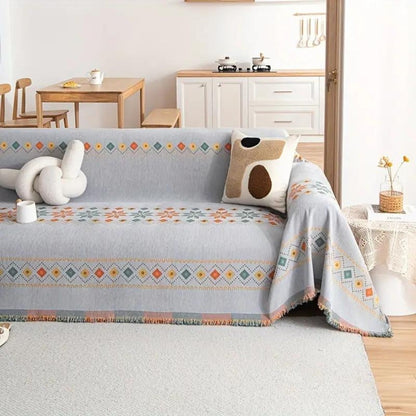 Microfiber Chenille Sofa Slipcover with Grip Backing and Tassel Details