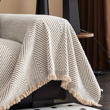 Microfiber Sofa Cover with Herringbone Weave and Non-Slip Backing, Machine Washable