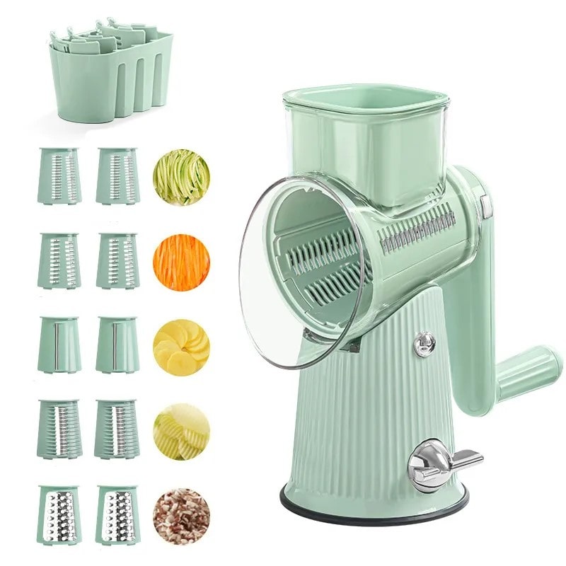 Vegetable Grater with Push Handle and Food Holder, Compact Storage