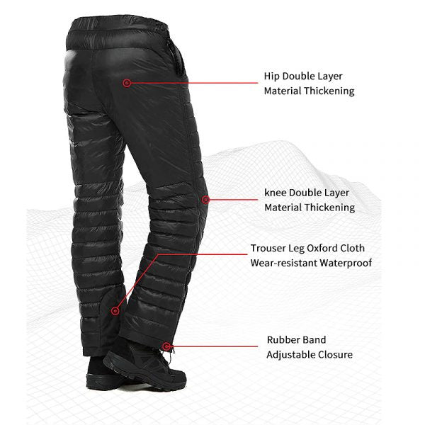 Insulated Pants with Full Leg Zippers and Adjustable Waist for Cold Weather