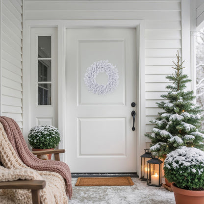 Compact Snowy White Wreath with Shapeable Wire Frame 20 Inch