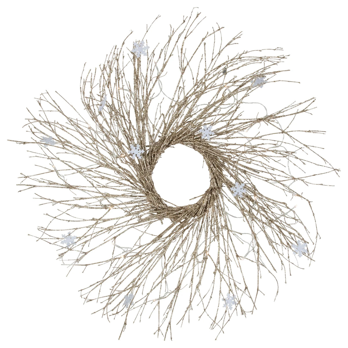 Iridescent Gold Twig Holiday Wreath with Warm Micro LEDs 28 Inch