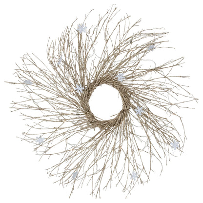 Iridescent Gold Twig Holiday Wreath with Warm Micro LEDs 28 Inch