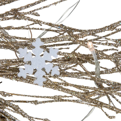 Iridescent Gold Twig Holiday Wreath with Warm Micro LEDs 28 Inch