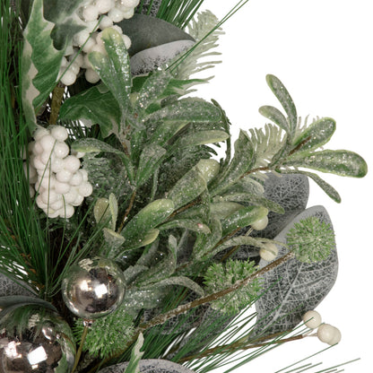 Snow Kissed Pine Wreath with Silver Baubles and White Berries 24 Inch