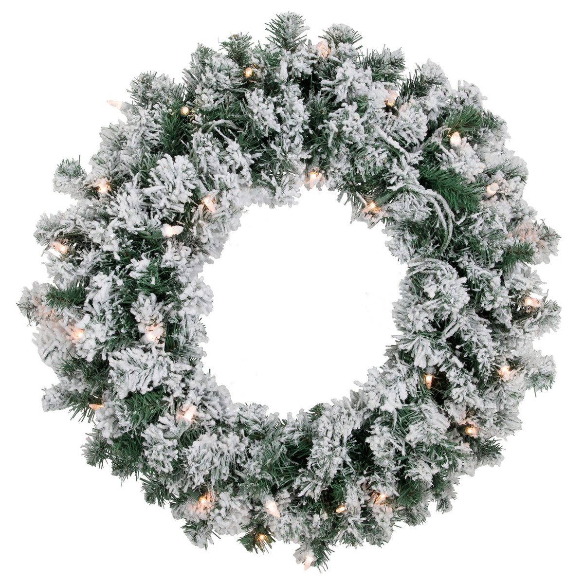 Flocked Holiday Wall Wreath with 50 Warm Clear Bulbs 24 Inch