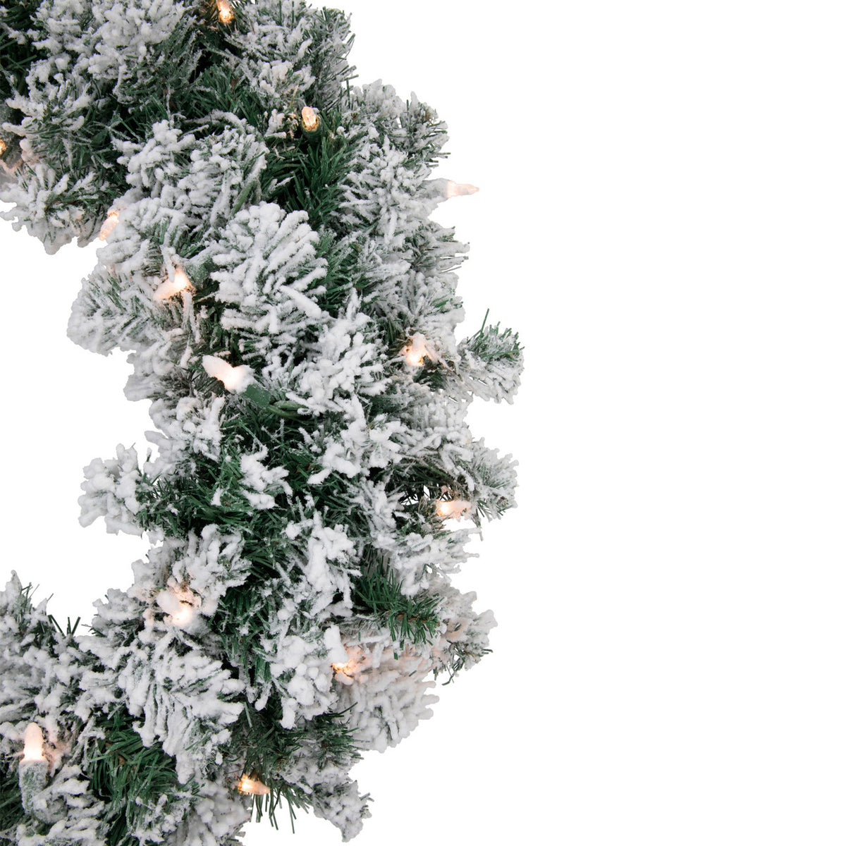 Flocked Holiday Wall Wreath with 50 Warm Clear Bulbs 24 Inch