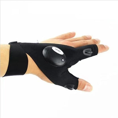 Fingerless LED Work Gloves with Dual Bright Index Finger Lights and Adjustable Strap