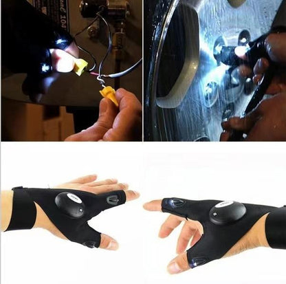 Fingerless LED Work Gloves with Dual Bright Index Finger Lights and Adjustable Strap