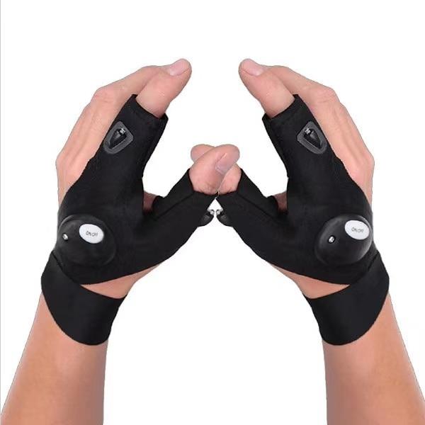 Fingerless LED Work Gloves with Dual Bright Index Finger Lights and Adjustable Strap