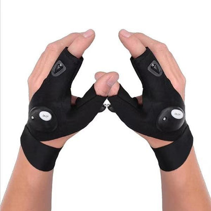 Fingerless LED Work Gloves with Dual Bright Index Finger Lights and Adjustable Strap