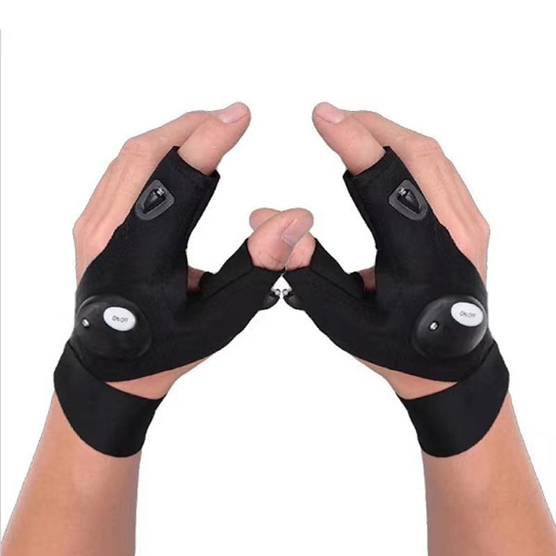 Fingerless LED Work Gloves with Dual Bright Index Finger Lights and Adjustable Strap