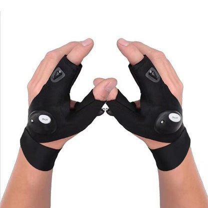 Fingerless LED Work Gloves with Dual Bright Index Finger Lights and Adjustable Strap