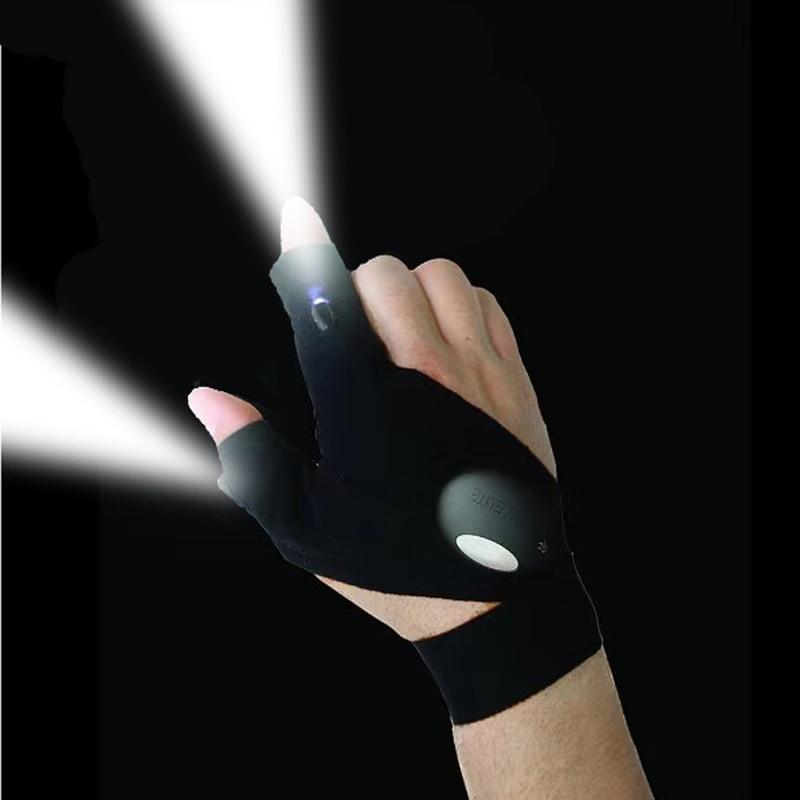Fingerless LED Work Gloves with Dual Bright Index Finger Lights and Adjustable Strap
