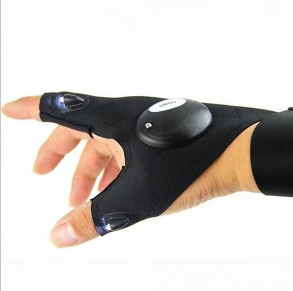Fingerless LED Work Gloves with Dual Bright Index Finger Lights and Adjustable Strap