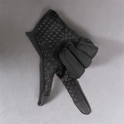 Black Winter Gloves with Touchscreen Fingertips, Grip Palms and Adjustable Wrist Straps in Four Sizes