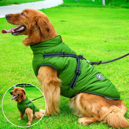 Dog Winter Jacket with Sherpa Fleece and Integrated Harness, Reflective Stripes