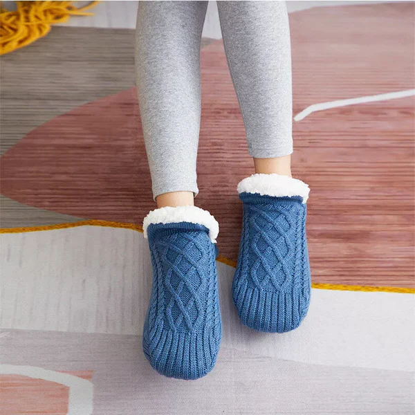 Sherpa Lined Cable Knit Slipper Socks with Grip Sole and Fold Over Cuff