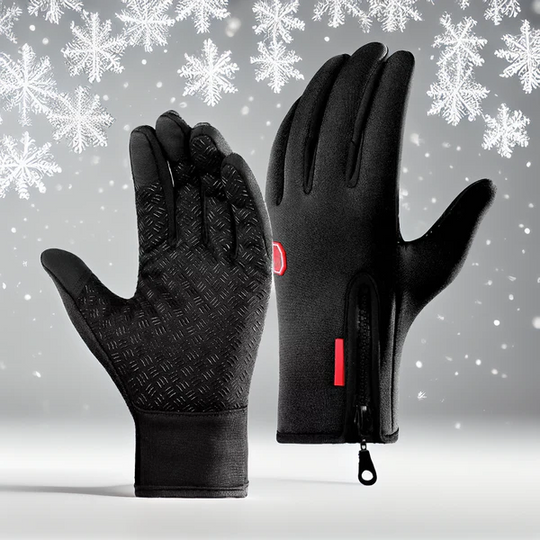 Black Winter Gloves with Touchscreen Fingertips, Grip Palms and Adjustable Wrist Straps in Four Sizes
