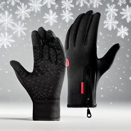 Black Winter Gloves with Touchscreen Fingertips, Grip Palms and Adjustable Wrist Straps in Four Sizes