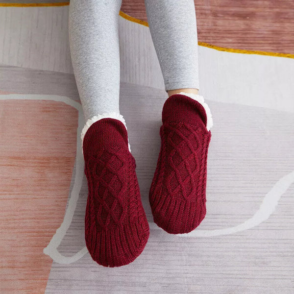 Sherpa Lined Cable Knit Slipper Socks with Grip Sole and Fold Over Cuff