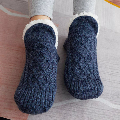 Sherpa Lined Cable Knit Slipper Socks with Grip Sole and Fold Over Cuff