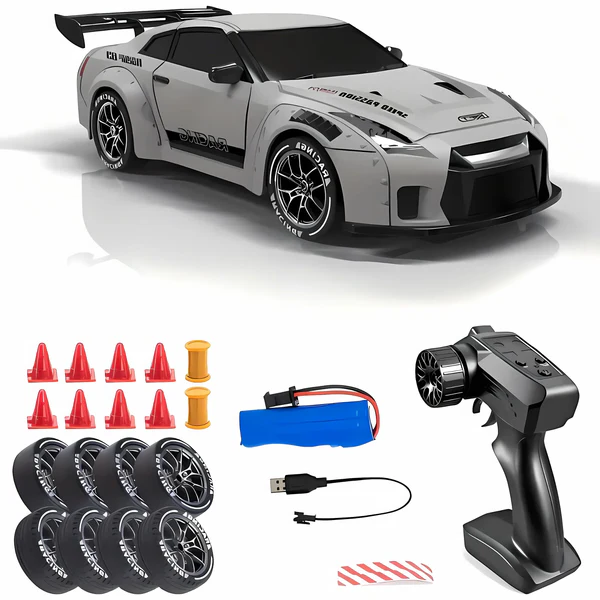 4WD RC Car with Switchable Drift and Racing Tires, LED Lights
