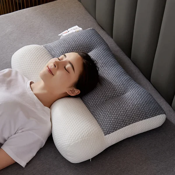 Ergonomic Neck Pillow for Side and Back Sleepers with Ear Space and Knit Cover