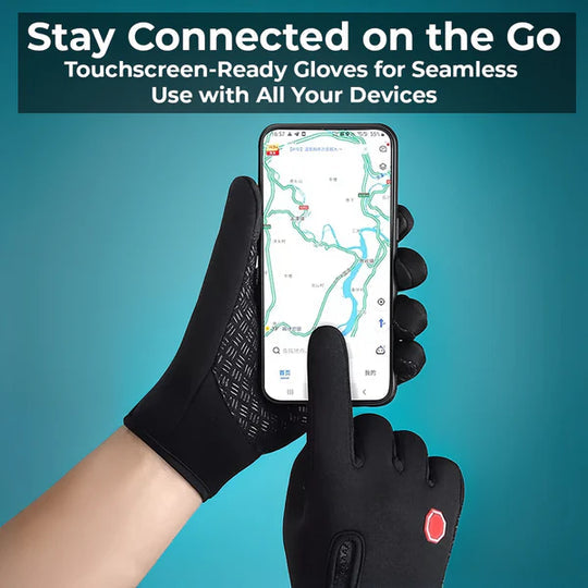 Black Winter Gloves with Touchscreen Fingertips, Grip Palms and Adjustable Wrist Straps in Four Sizes