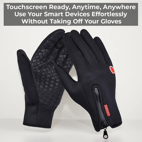 Black Winter Gloves with Touchscreen Fingertips, Grip Palms and Adjustable Wrist Straps in Four Sizes