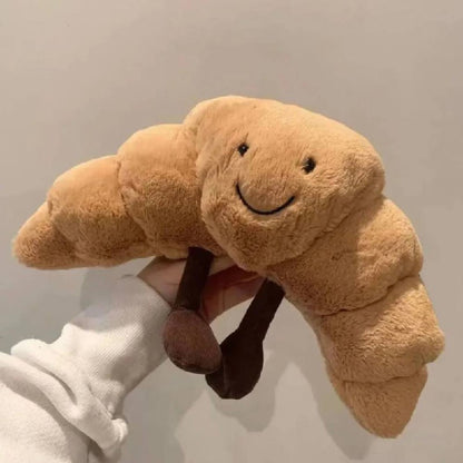 Croissant Plush Pillow, Soft 13-Inch Hug Cushion with Smiling Face