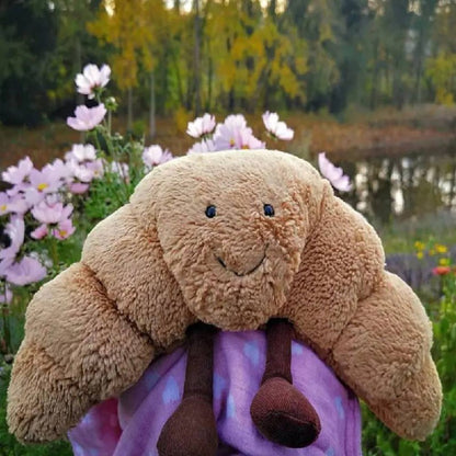 Croissant Plush Pillow, Soft 13-Inch Hug Cushion with Smiling Face