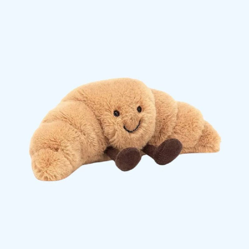 Croissant Plush Pillow, Soft 13-Inch Hug Cushion with Smiling Face
