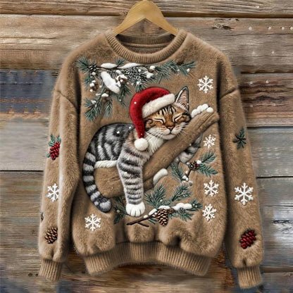 Cat Christmas Sweater with 3D Appliqué, Cozy Holiday Pullover for Cats