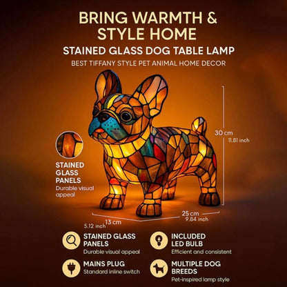 Artistic Glass Dog Table Lamp with Colorful Tiffany-Style Lighting Design