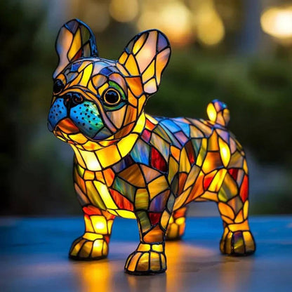 Artistic Glass Dog Table Lamp with Colorful Tiffany-Style Lighting Design