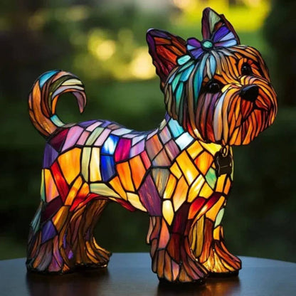 Artistic Glass Dog Table Lamp with Colorful Tiffany-Style Lighting Design