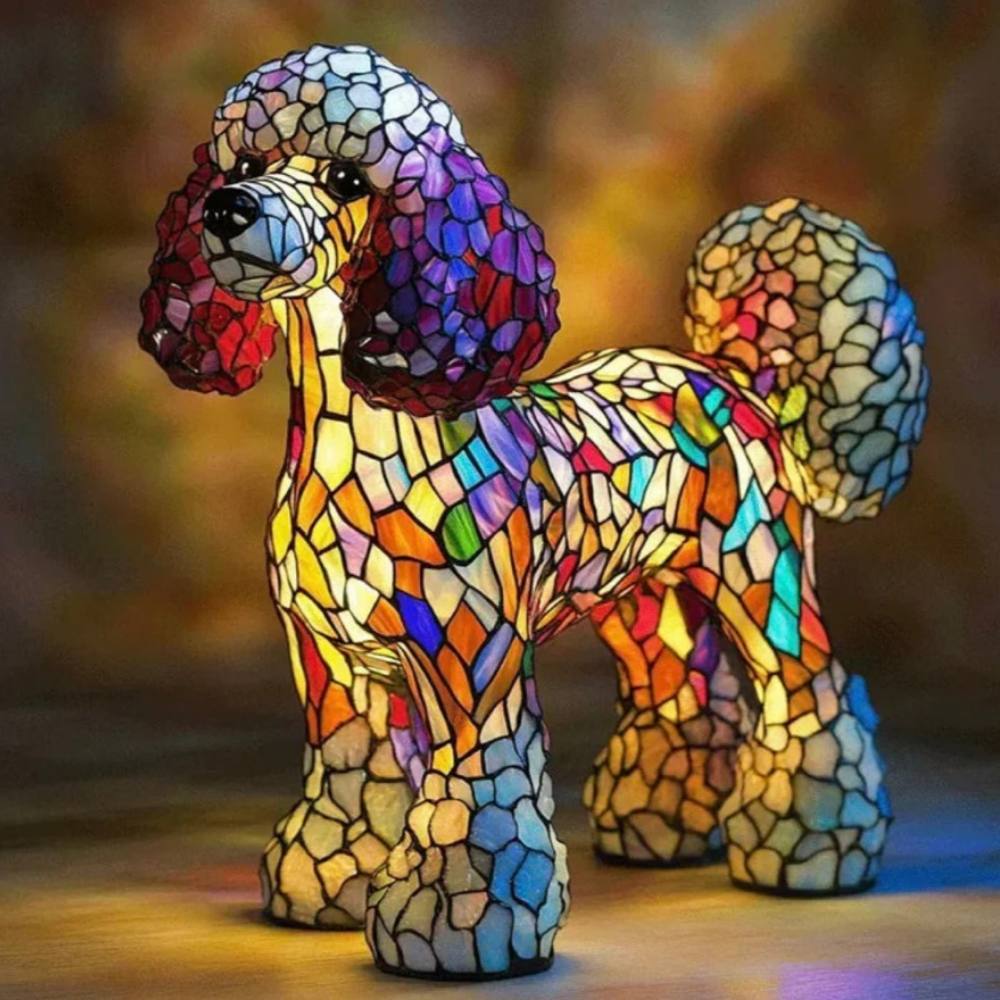 Artistic Glass Dog Table Lamp with Colorful Tiffany-Style Lighting Design