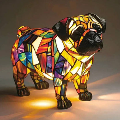 Artistic Glass Dog Table Lamp with Colorful Tiffany-Style Lighting Design