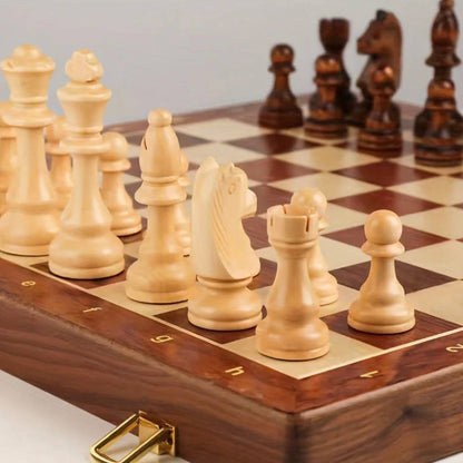 Wooden Chess Set Folding Walnut Board with Handcrafted Weighted Pieces