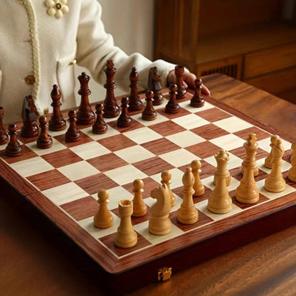 Wooden Chess Set Folding Walnut Board with Handcrafted Weighted Pieces