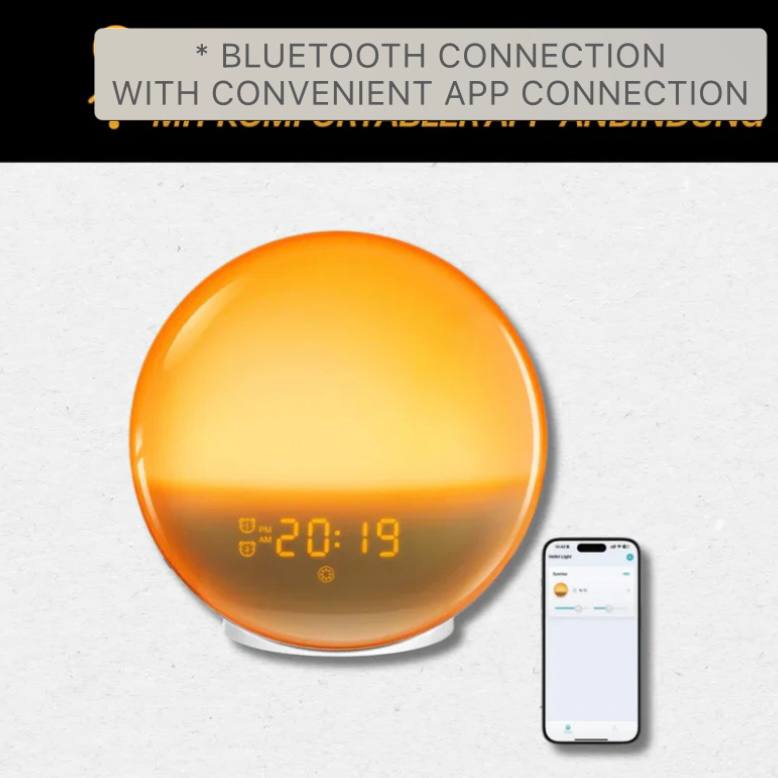 Sunrise Alarm Clock with Sunset Simulation, Bluetooth, App Control, FM Radio and USB Port