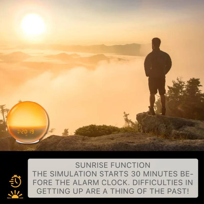 Sunrise Alarm Clock with Sunset Simulation, Bluetooth, App Control, FM Radio and USB Port
