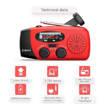 Emergency Hand Crank Radio with Flashlight, Portable AM FM WB Radio with Rechargeable Battery and LED Light