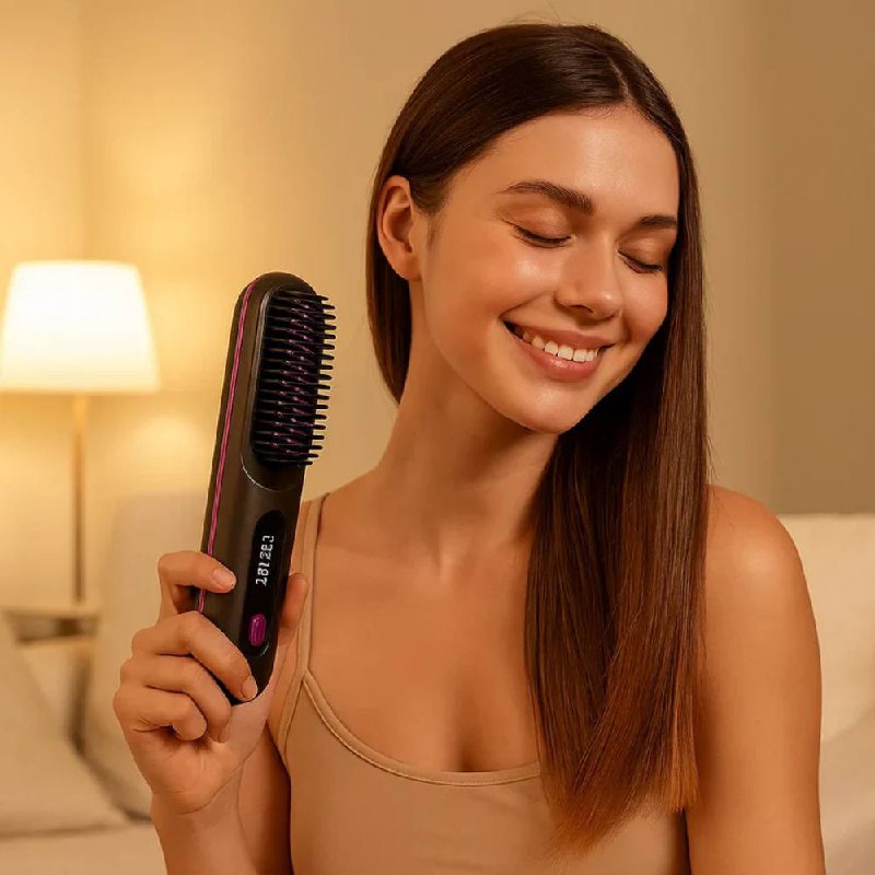 Electric Hair Straightening Brush, Fast and Gentle Styling with Anti-Frizz Ceramic Technology